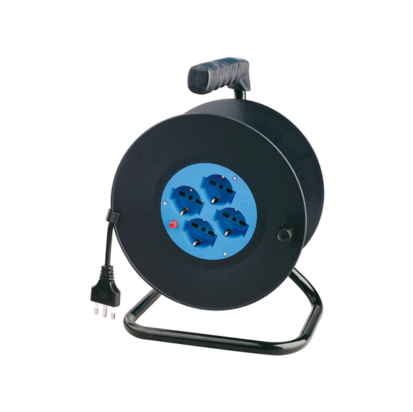  Prolunga con avvolgicavo da 25 mt - 4 prese Schuko/bipasso - MKC 