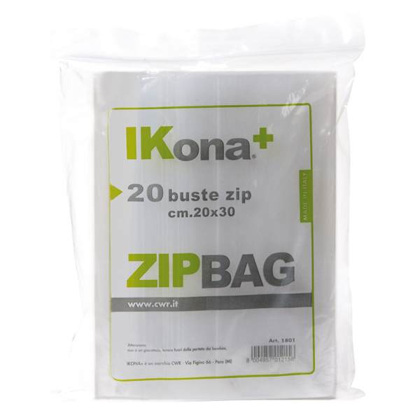  Sacchetti Zip - 30 x 45 cm - PE - trasparente - IKona+ - conf. 20 pezzi 