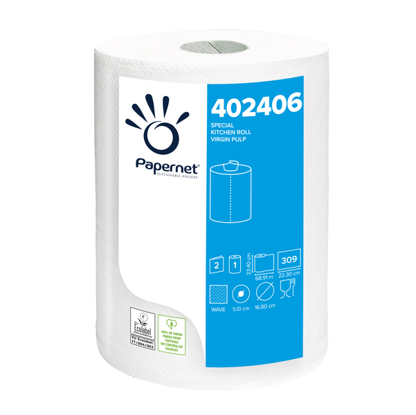  Rotolo asciugatutto - 2 veli - goffratura a onda - 23,4 cm x 68,9 mt - 309 strappi - bianco - Papernet 