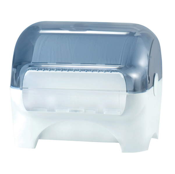  Dispenser carenato da banco Wiperbox per bobine asciugatutto - 34x31,5x36 cm - bianco/azzurro trasparente - Mar Plast 