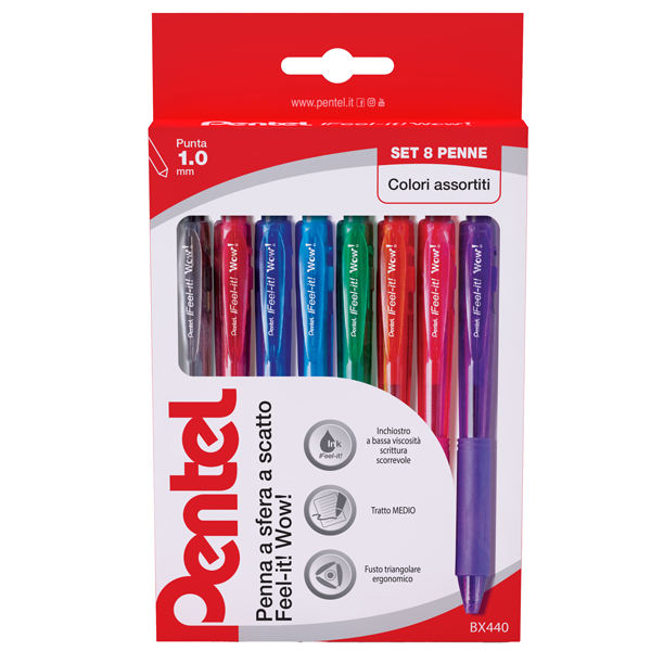 Penna a sfera a scatto Feel It Wow!- punta 1,0 mm - 8 colori - Pentel - astuccio 8 penne 