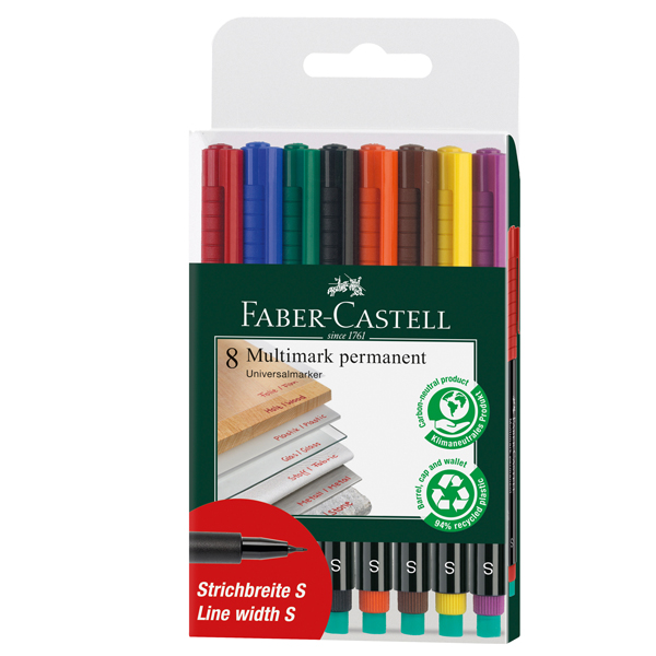  Pennarello Multimark universale permanente con gomma - punta superfine 0,4mm - astuccio 8 colori - Faber-Castell 