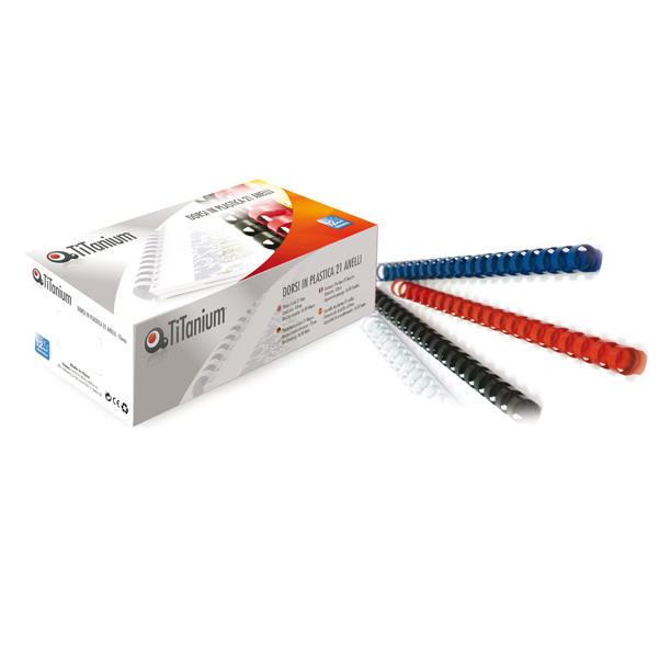  Dorsi spirale - 21 anelli - plastica - 14 mm - nero - Titanium - scatola 100 pezzi 