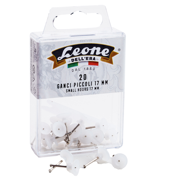 Ganci per quadri – con spilli assortiti - 1,7 cm - trasparente - Leone – conf. 20 pezzi 