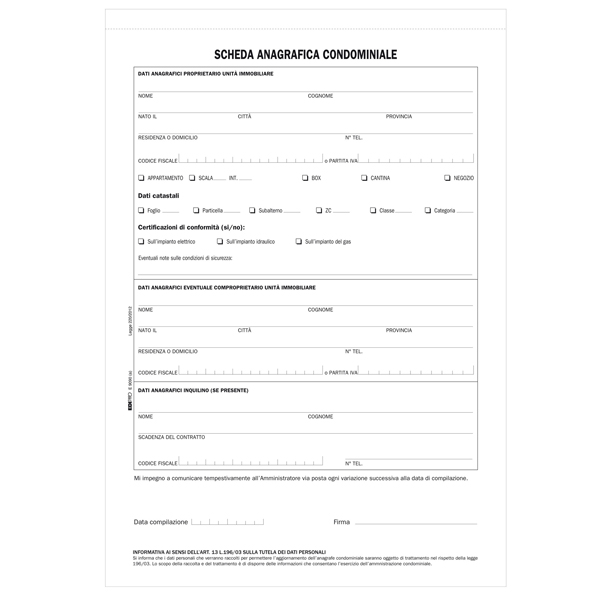  Modello richiesta dati anagrafici proprietario/affittuario - 2 copie - A4 - 29 x 21cm - Edipro 