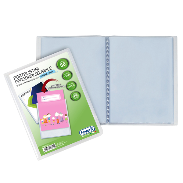  Portalistini personalizzabile Sviluppo - liscio - 15x21 cm - 50 buste - trasparente - Favorit 