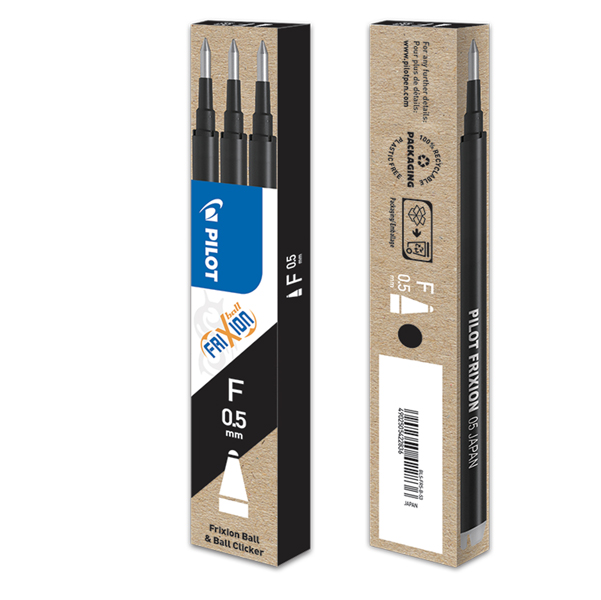  Refill sfera a scatto Frixionball Clicker - punta 0,5mm - nero - Pilot - conf. 3 pezzi 