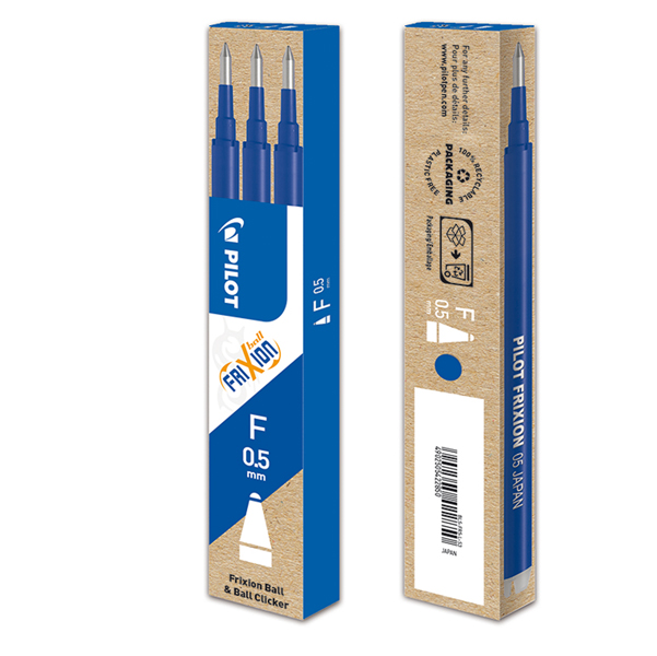  Refill sfera a scatto Frixionball Clicker - punta 0,5mm - blu - Pilot - conf. 3 pezzi 