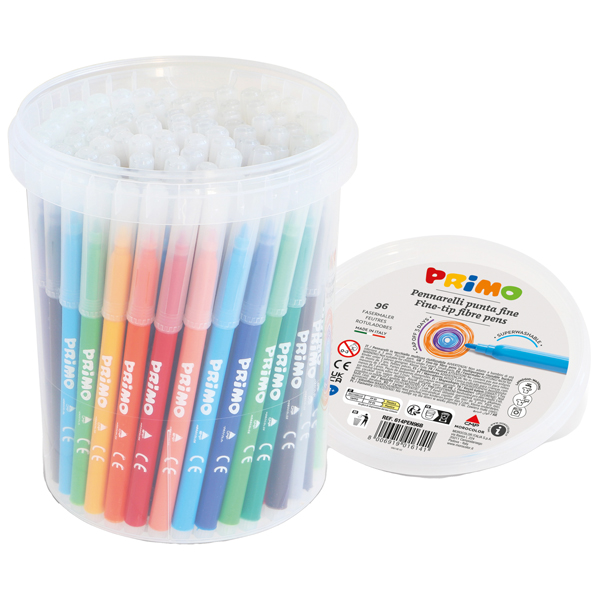  Pennarelli punta fine - colori assortiti - Primo - secchiello 96 pezzi 