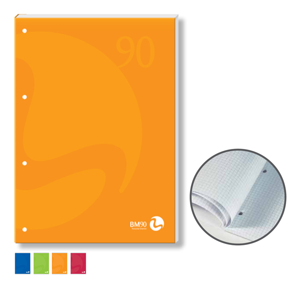  Blocco notes BM90 - A4 - collato lato lungo - quadretti 5mm - 50fg - 90gr - 4fori - copertina 250gr - BM 