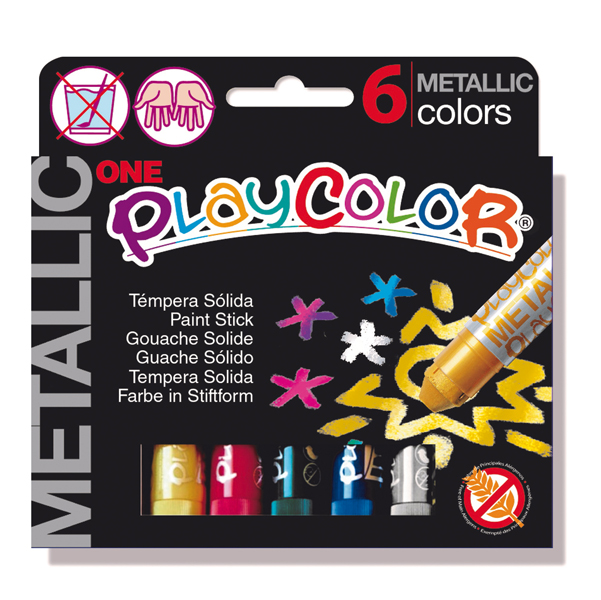  Tempera solida in stick Playcolor - 10gr - colori assortiti - Instant - astuccio 6 stick metal 