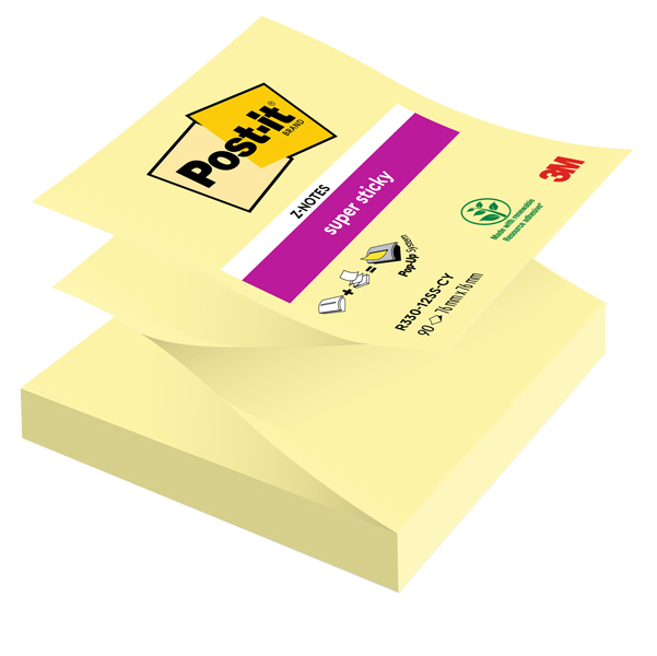  Blocco Post-it Super Sticky Z Notes - R330-123SS-CY - 76 x 76 mm - giallo Canary - 90 fogli - Post-it 