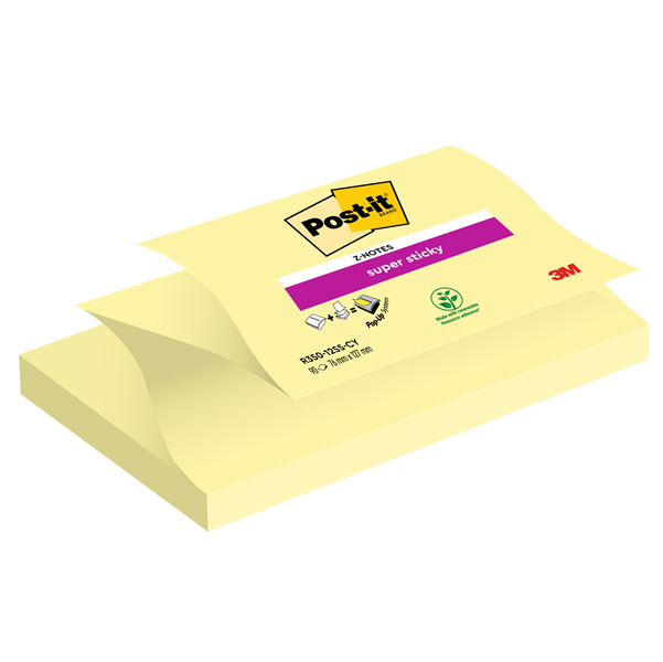  Blocco Post-it Super Sticky Z Notes - R350-123SS-CY - 76 x 127 mm - giallo Canary - 90 fogli - Post-it 