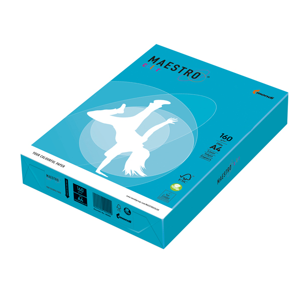  Carta Maestro Color - A4 - 160 gr - azzurro forte AB48 - Mondi - conf. 250 fogli 