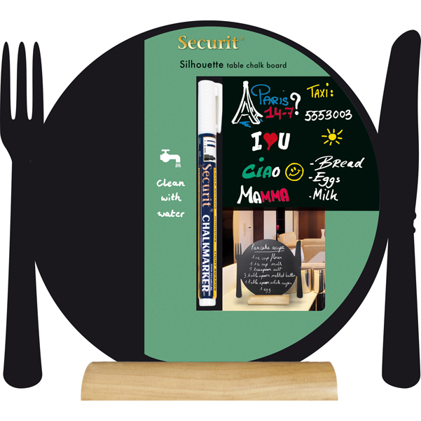  Lavagna da tavolo Silhouette - 24 x 25 cm - forma piatto - nero - Securit 