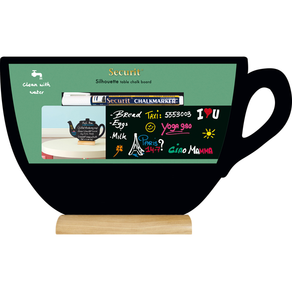  Lavagna da tavolo Silhouette - 33,5 x 21,5 cm - forma tazza - nero - Securit 