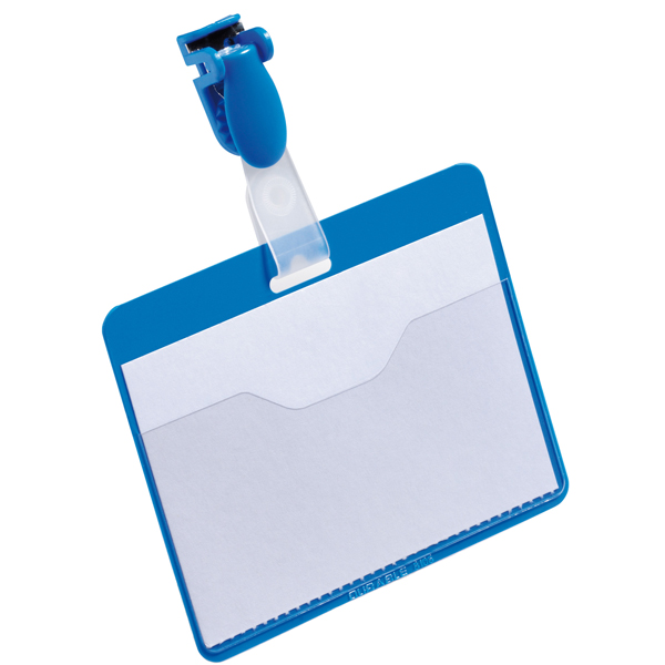 Portanome a tasca aperta - clip in plastica - 6 x 9 cm - blu - Durable - conf. 25 pezzi 