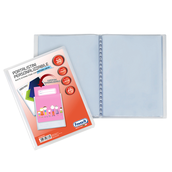  Portalistini personalizzabile Sviluppo - liscio - 15x21 cm - 30 buste - trasparente - Favorit 
