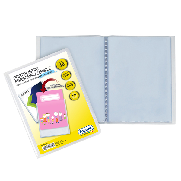  Portalistini personalizzabile Sviluppo - liscio - 15x21 cm - 40 buste - trasparente - Favorit 
