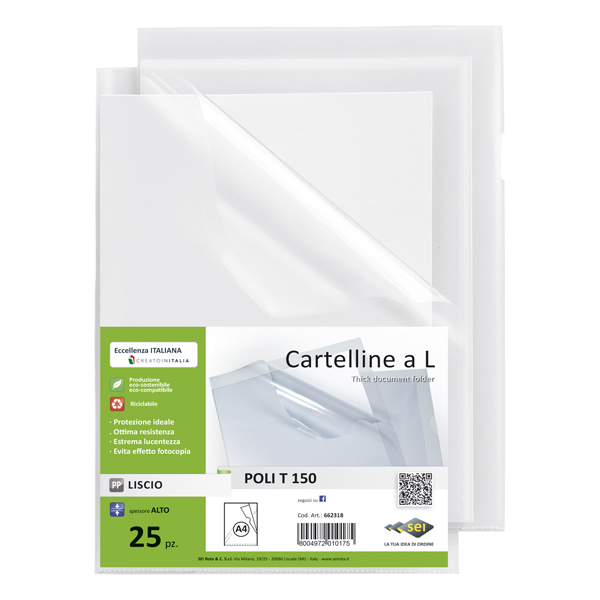  Cartellina a L Poli 150 - A4 - PP - liscio pesante - Sei Rota - conf. 25 pezzi 