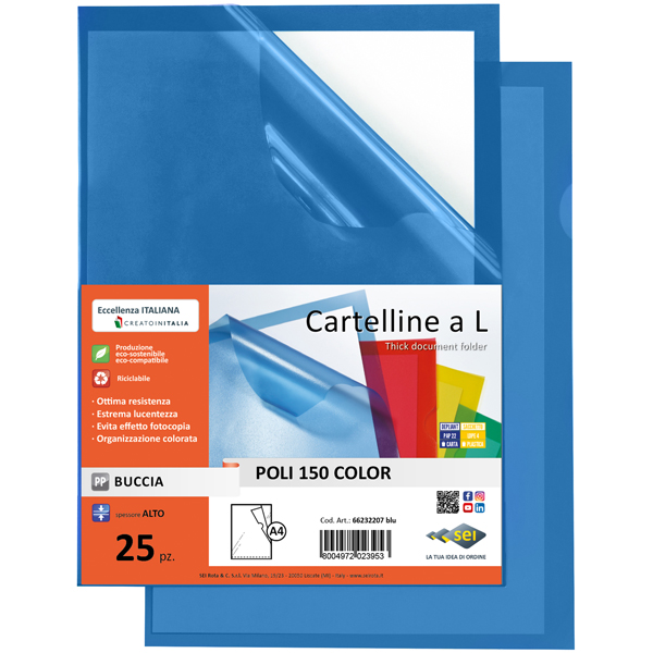  Cartellina a L Poli 150 Color - A4 - PP - buccia pesante - blu - Sei Rota - conf. 25 pezzi 