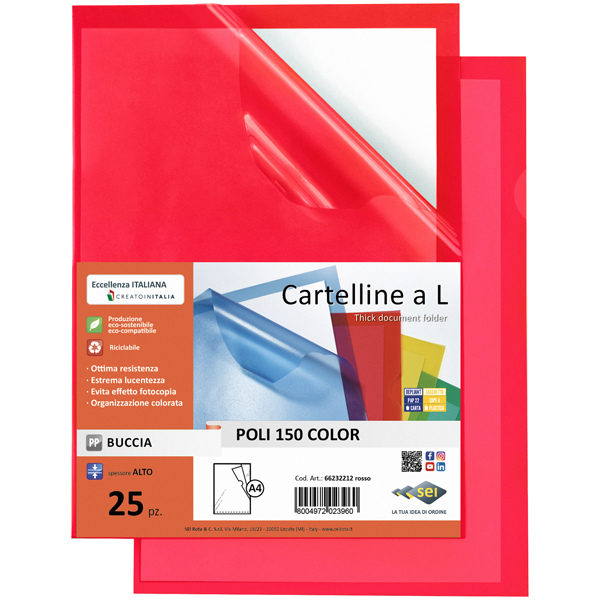  Cartellina a L Poli 150 Color - A4 - PP - buccia pesante - rosso - Sei Rota - conf. 25 pezzi 