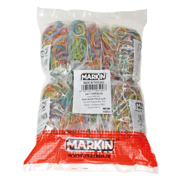  Elastici - misure e colori assortiti - 1 kg - gomma - Markin - conf. 10 sacchetti (100 gr cad) 
