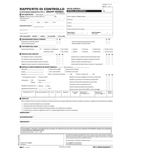  Rapporti di controllo efficienza energetica T1 - 3 copie snap - 31 x 21cm - 25 fogli - Edipro 