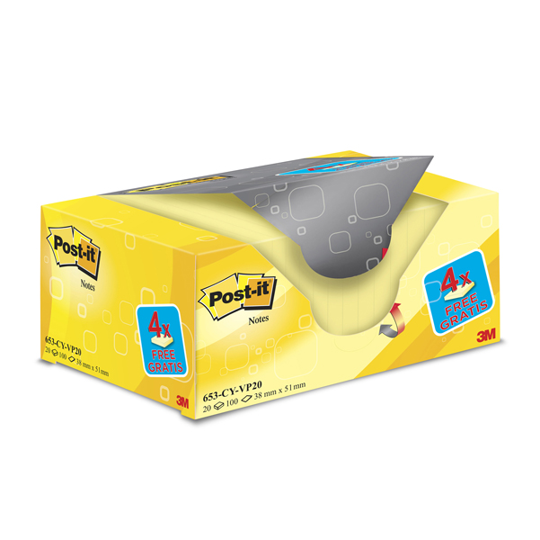  Blocco foglietti Post-it - 653CY-VP20 - 38 x 51 mm - 72 gr - giallo Canary - Post-it - conf. 20 blocchi 