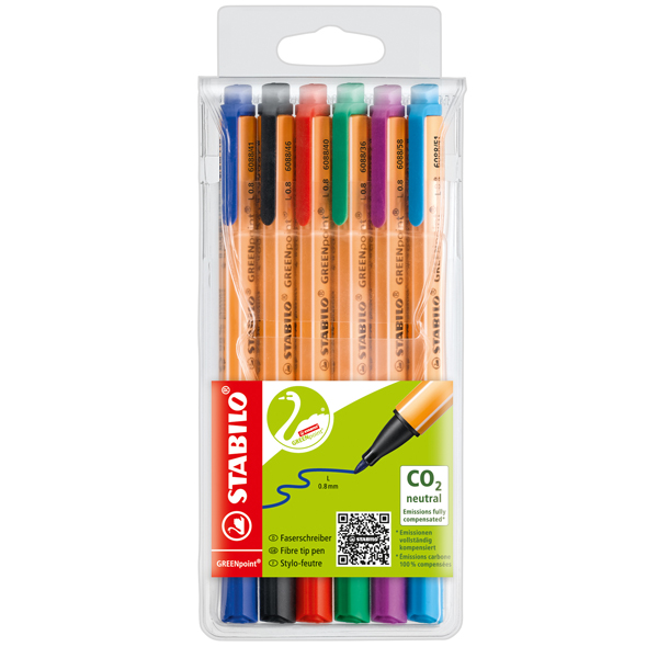  Pennarello Greenpoint - 6 colori - punta 0,8mm - Stabilo - astuccio 6 pennarelli 