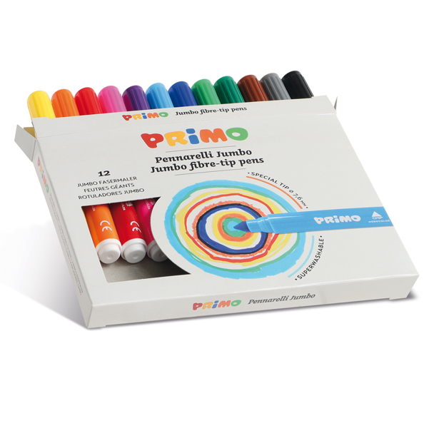  Pennarelli Jumbo - punta ø7,6mm - colori assortiti - Primo - astuccio 12 pezzi 