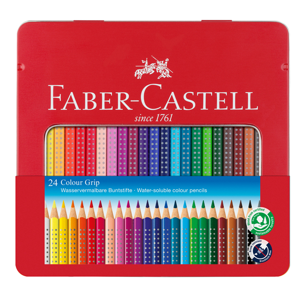  Matite colorate Colour Grip - acquerellabili - Faber-Castell - astuccio in metallo 24 pezzi 