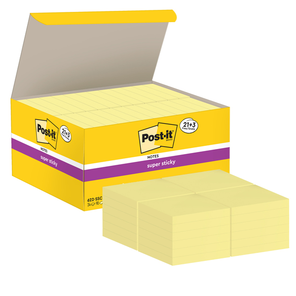  Blocco foglietti Post-it Super Sticky - 622-SSCY-VP24-EU - 47,6 x 47,6 mm - giallo Canary - 90 fogli - Post-it - conf. 24 blocchi 