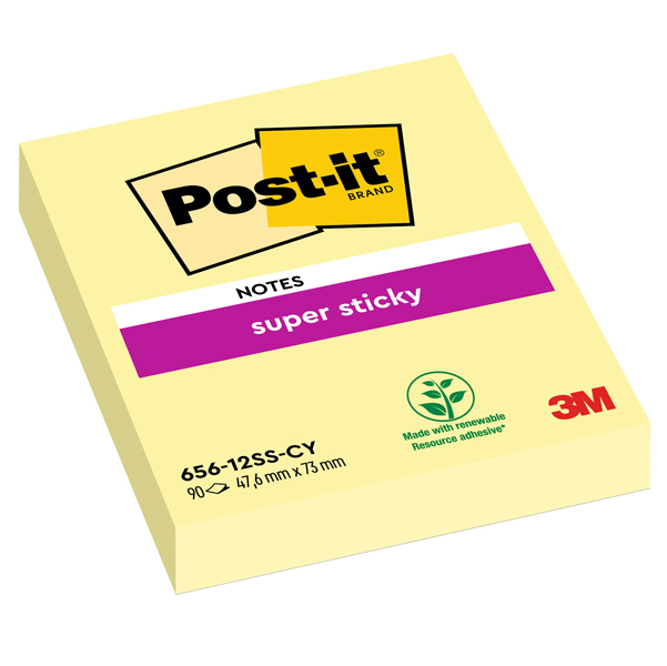  Blocco foglietti Super Sticky - 656-12SS-CY-EU - 47,6 x 76 mm - giallo Canary - 90 fogli - Post-it 