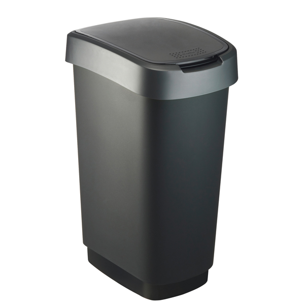  Pattumiera con coperchio basculante - 50 L - 40,1 x 29,1 x 60,2 cm - PPL - nero/grigio - Rotho 