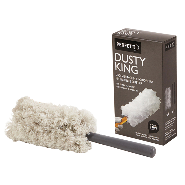  Spolverino Dusty King - microfibra - 3 ricambi inclusi - bianco/nero - Perfetto 