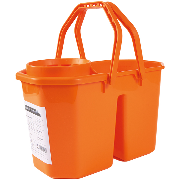  Secchio a doppia vasca con strizzatore - PPL riciclabile - 15 L - rosso - PerfettoFactory 
