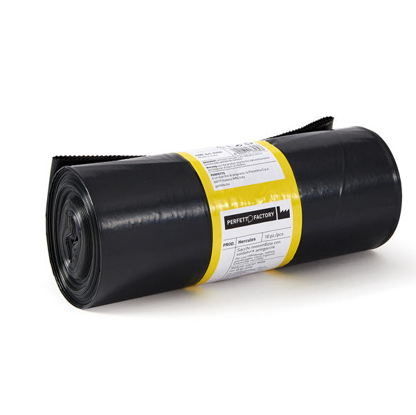  Sacchi per rifiuti Hercules - 90x120 cm - 150 L - 65 micron - nero - PerfettoFactory - rotolo da 10 sacchetti 