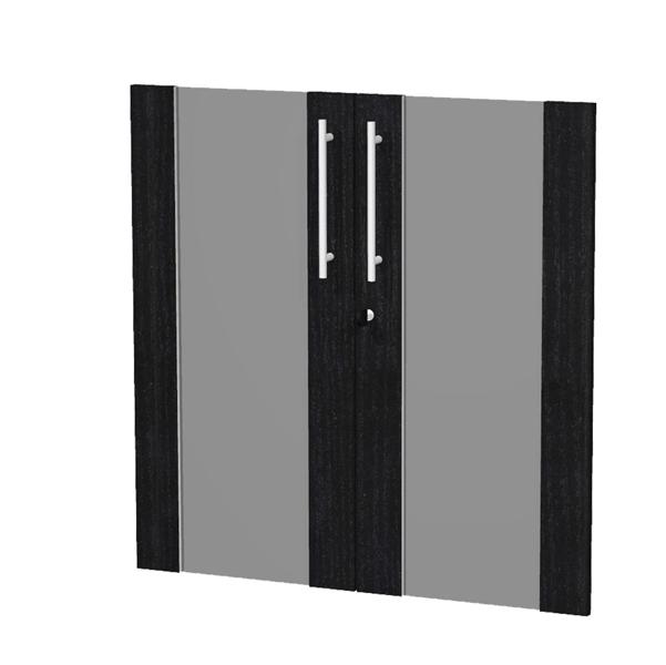  Coppia ante Prestige - per mobile basso - 80 x 77 cm - spessore 18 mm - vetro/melaminico - nero venato 