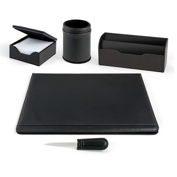  Servizio scrittoio William - ecopelle - 5 componenti - nero - City Time 