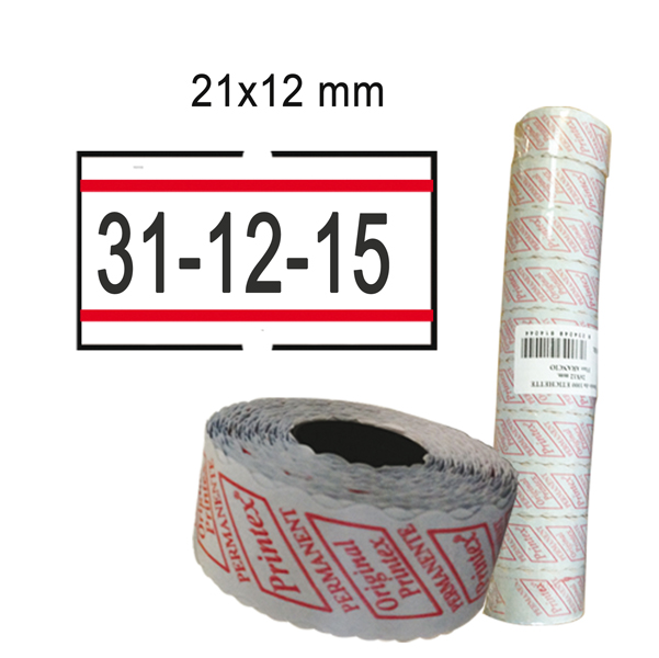  Rotolo da 1000 etichette per Printex Smart - 21x12 mm - adesivo permanente - bianco con righe rosse - Printex - Pack 10 rotoli 
