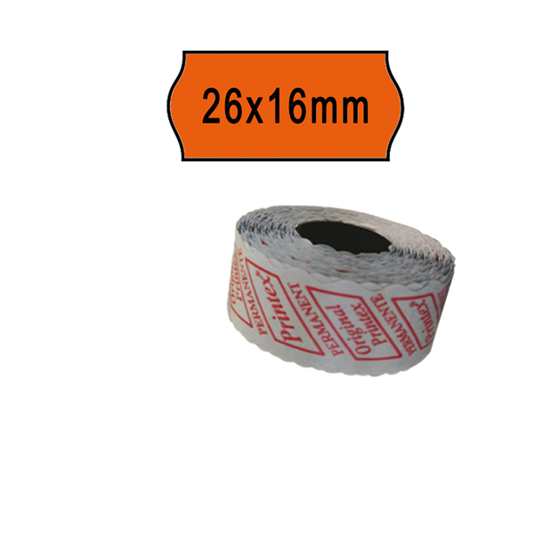 Rotolo da 1000 etichette a onda per Printex Smart 16/2616 e Z Maxi 6/2616 - 26x16 mm - adesivo permanente - arancio - Printex - pack 10 rotoli 