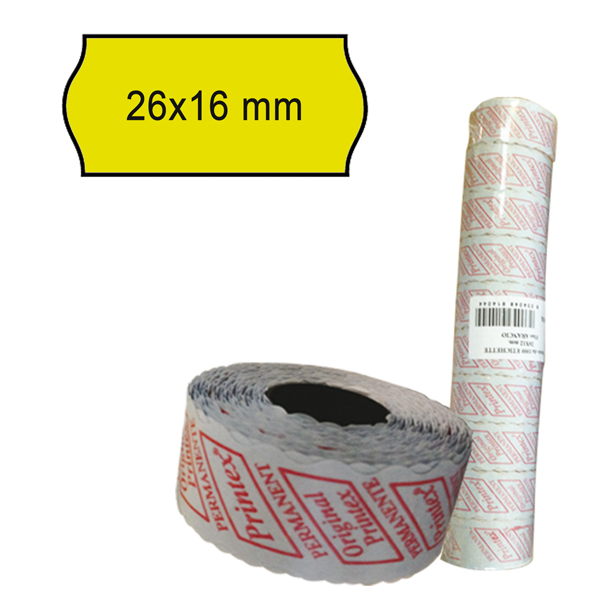  Rotolo da 1000 etichette a onda per Printex Smart 16/2616 e Z Maxi 6/2616 - 26x16 mm - adesivo permanente - giallo - Printex - pack 10 rotoli 