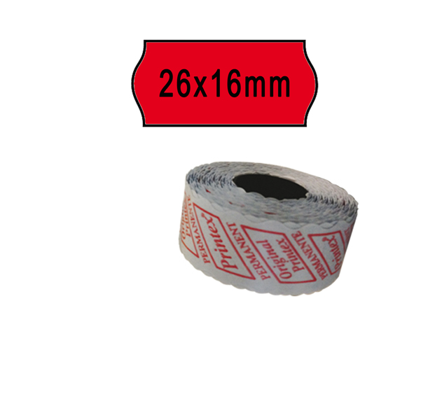  Rotolo da 1000 etichette a onda per Printex Smart 16/2616 e Z Maxi 6/2616 - 26x16 mm - adesivo permanente - rosso - Printex - pack 10 rotoli 