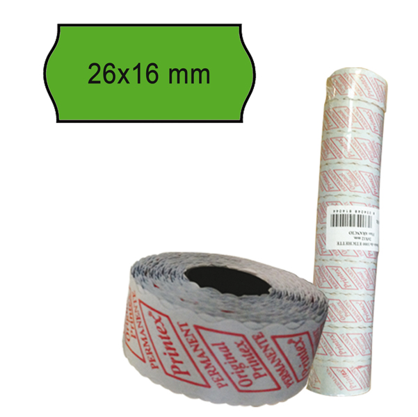  Rotolo da 1000 etichette a onda per Printex Smart 16/2616 e Z Maxi 6/2616 - 26x16 mm - adesivo permanente - verde - Printex - pack 10 rotoli 