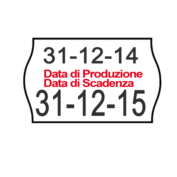  Rotolo da 1000 etichette a onda per Printex Smart 16/2616 - DATA PRODUZIONE / DATA SCADENZA - 26x16 mm - adesivo permanente - bianco - Printex - pack 10 rotoli 