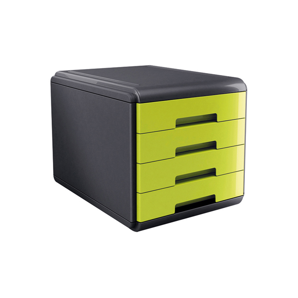  Cassettiera Mydesk - 29,5 x 38,5 x 28,2 cm - 4 cassetti da 4,5 cm - grigio/verde - Arda 