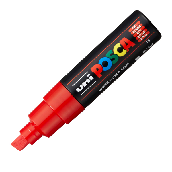  Marcatore a base d'acqua Uni Posca PC8K - punta a scalpello 8,0mm - rosso - Uni Mitsubishi 