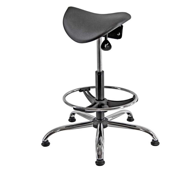  Sedia tecnica a sella E19W - con poggiapiedi telescopico - piedini in gomma - nero/acciaio - Unisit 