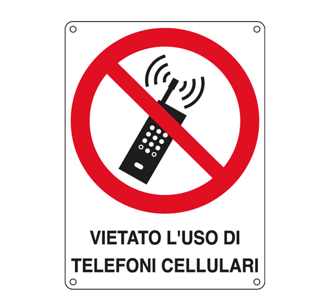  Cartello segnalatore - 16,6x23,3 cm - VIETATO L'USO DI TELEFONI CELLULARI - alluminio - Cartelli Segnalatori 